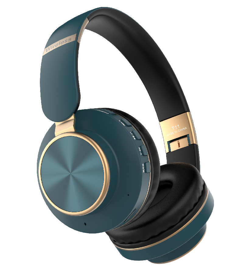 Gold Chrome Fashion Bluetooth Wireless Foldable Headphone Headset with Built in Mic (Blue)